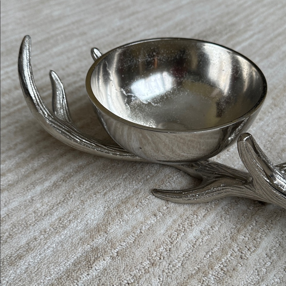 Antler Base Pedestal 2 Bowl Silver Dish Decor - Picture 10 of 17